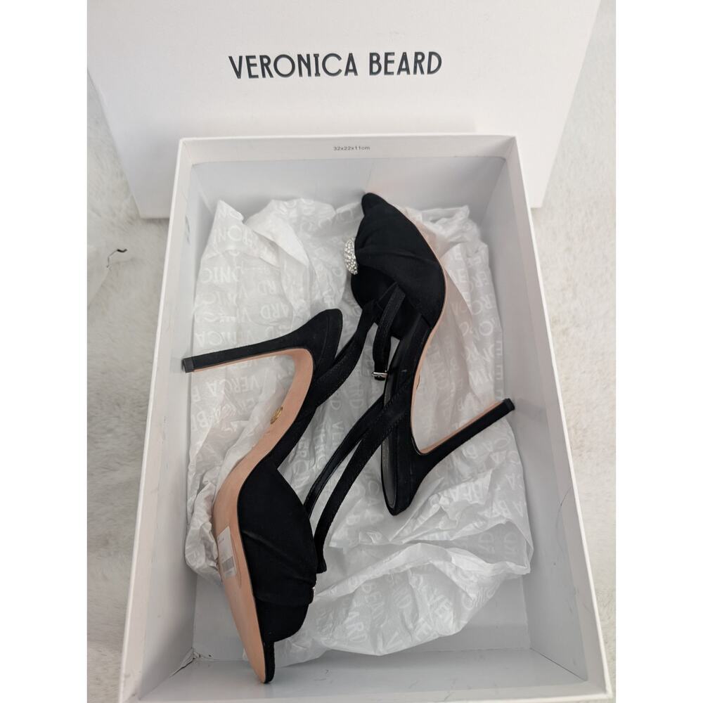 NIB Veronica Beard Genevieve Embellished Peep-Toe Sandal Sz US 7M Black - Picture 15 of 16